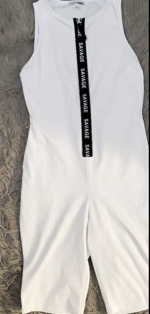 Savage all white fashionnova zip up romper